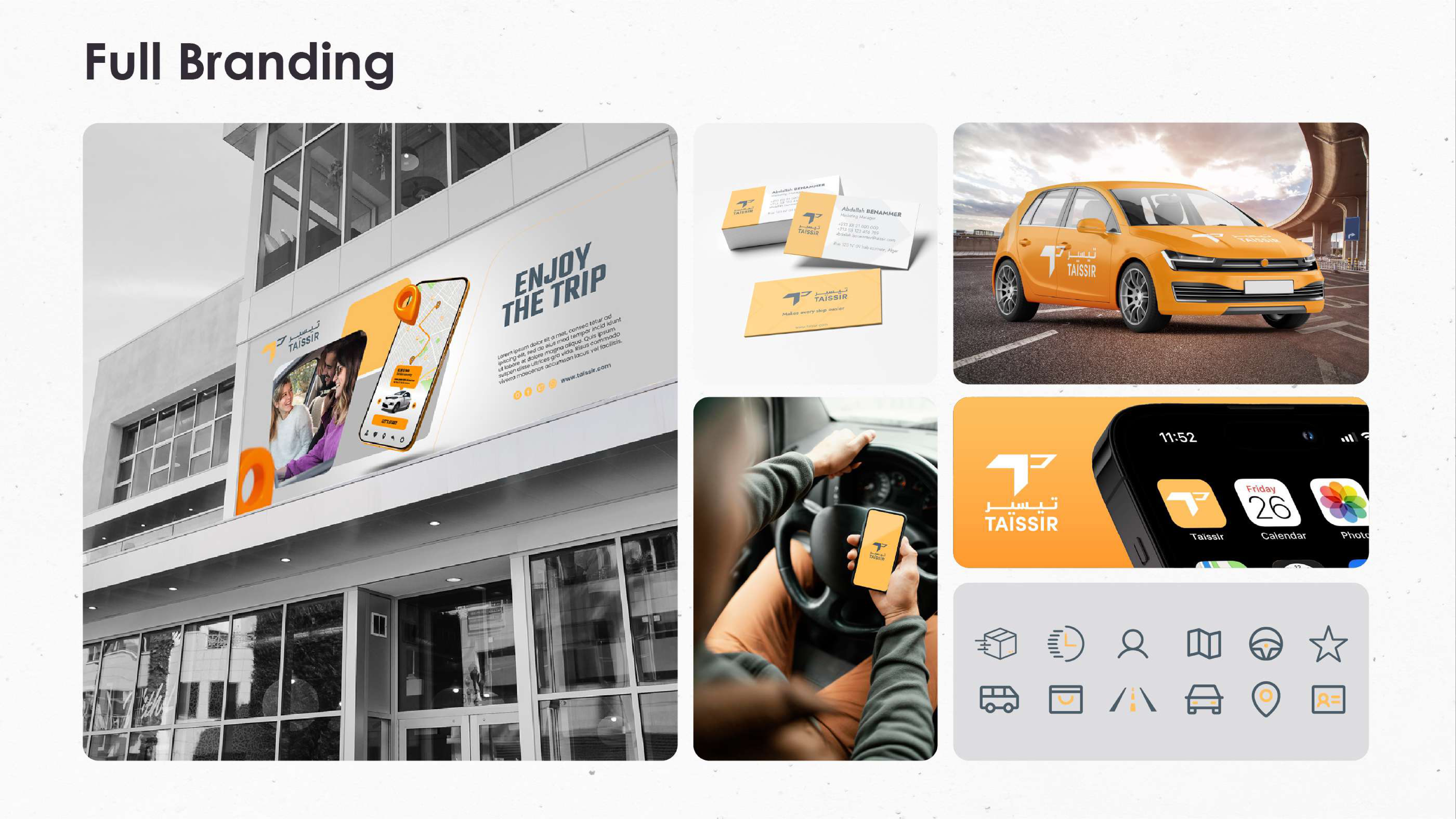Taïssir app mockups and branding